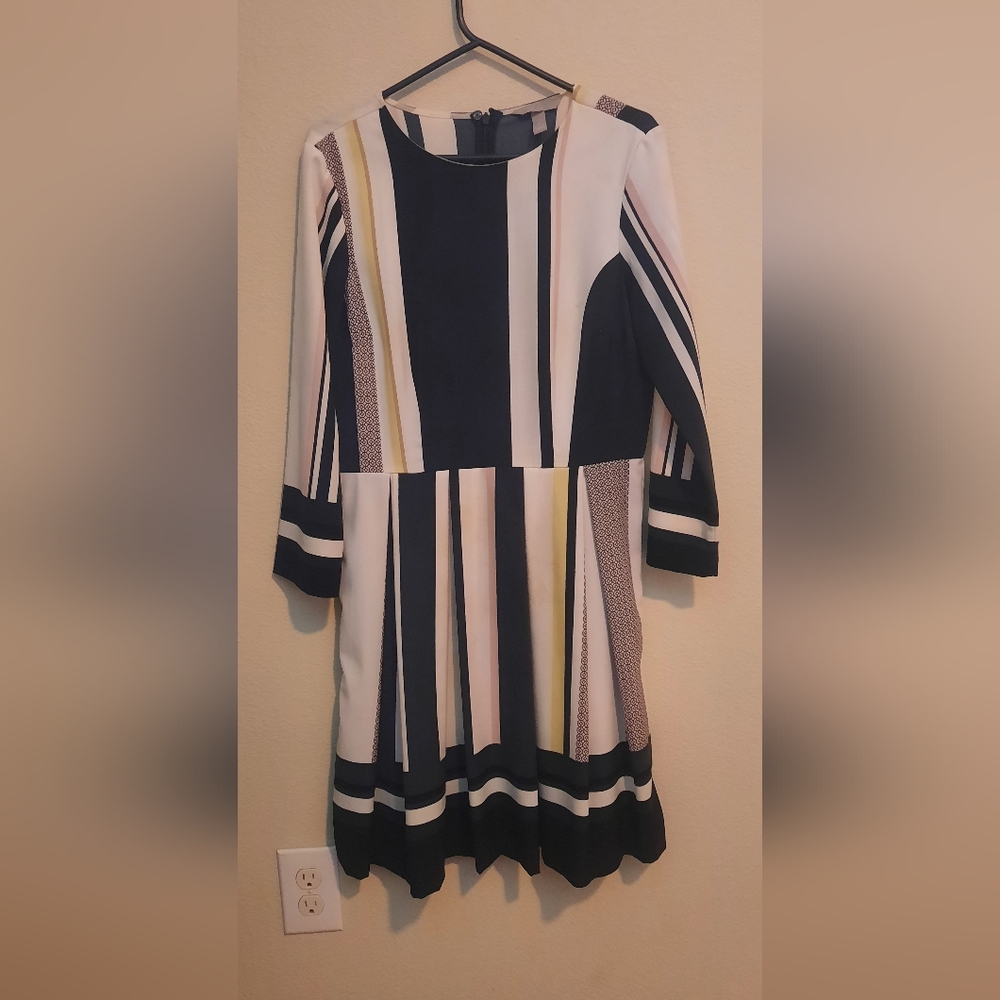 H&M Navy Black Yellow and Pink Striped Elegand Dress